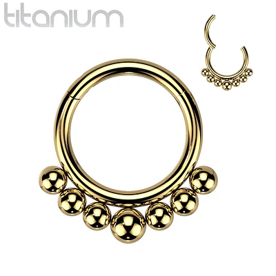 Implant Grade Titanium Gold PVD Beaded Tribal Hinged Septum Ring Hoop Clicker