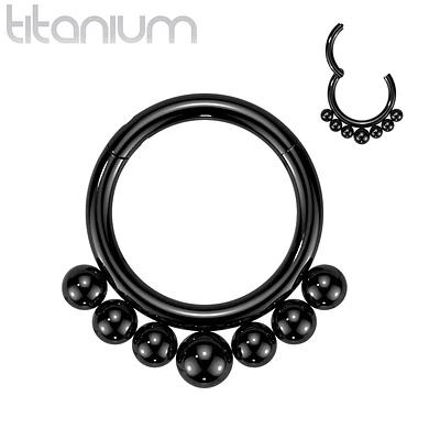 Implant Grade Titanium Black PVD Beaded Tribal Hinged Septum Ring Hoop Clicker