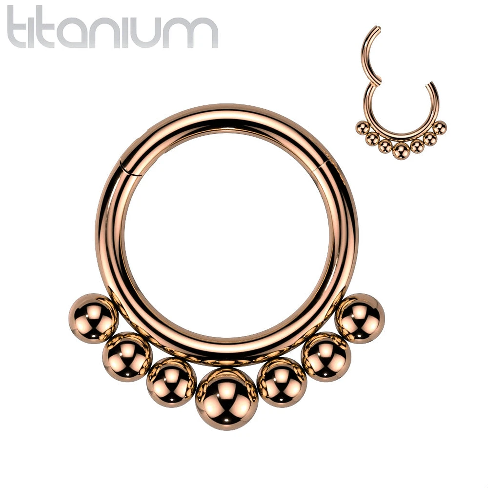 Implant Grade Titanium Rose Gold PVD Beaded Tribal Hinged Septum Ring Hoop Clicker