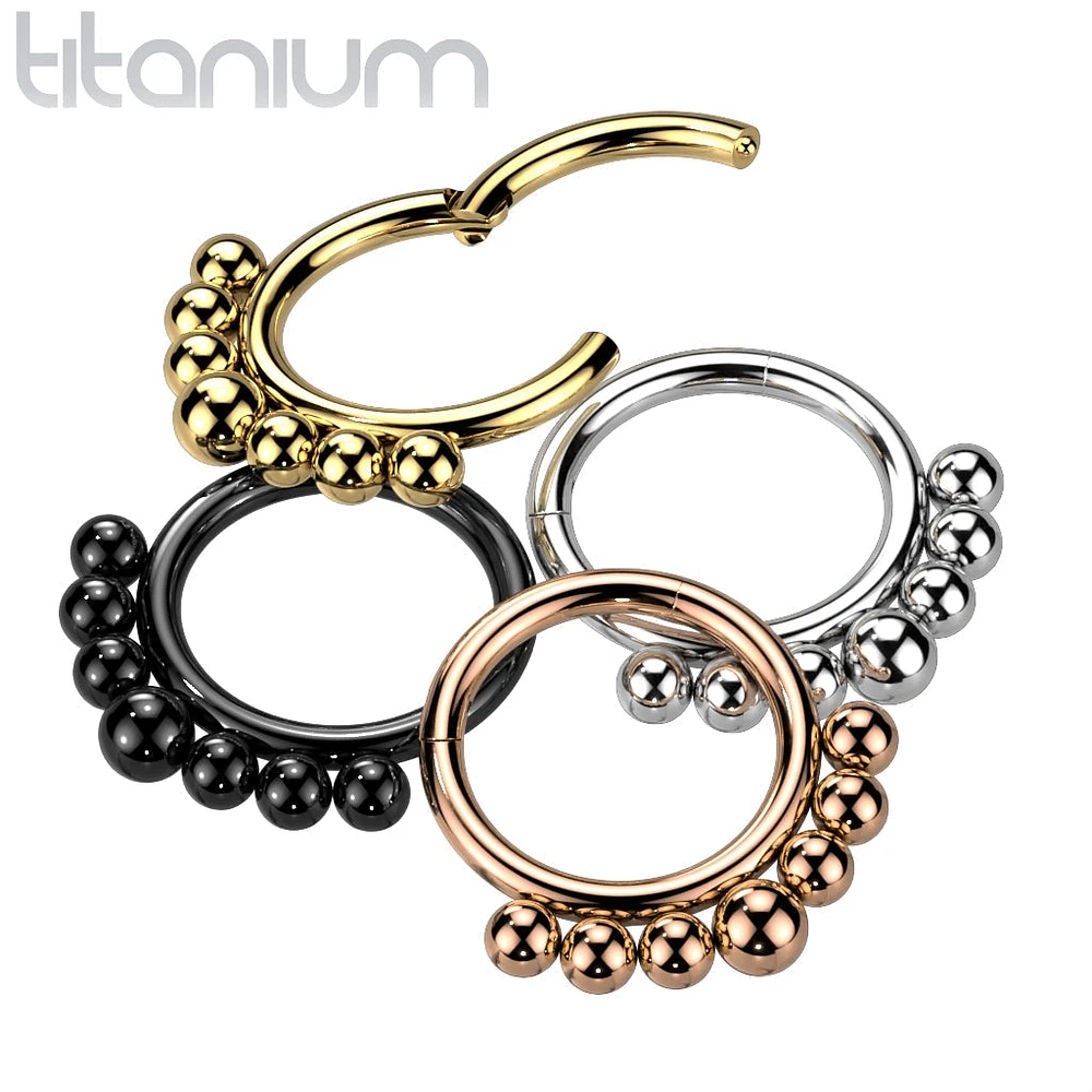 Implant Grade Titanium Black PVD Beaded Tribal Hinged Septum Ring Hoop Clicker