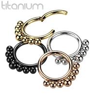 Implant Grade Titanium Black PVD Beaded Tribal Hinged Septum Ring Hoop Clicker