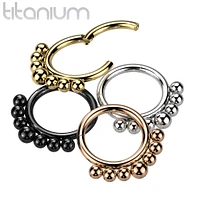 Implant Grade Titanium Rose Gold PVD Beaded Tribal Hinged Septum Ring Hoop Clicker
