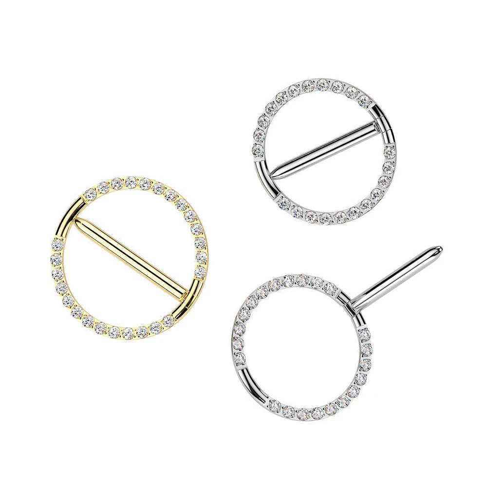 Implant Grade Titanium Gold PVD White CZ Hinged Clicker Nipple Shield