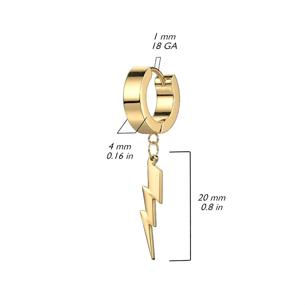 Pair of 316L Surgical Steel Lightning Bolt Dangle Hoop Earrings