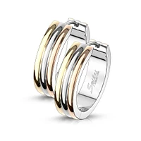 Pair of 316L Surgical Steel 3 Tone Gold Rose Gold PVD Hoop Earrings