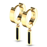 Pair of 316L Surgical Steel Gold PVD Black Rectangle Dangle Hoop Earrings