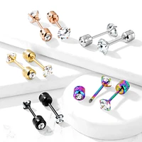 Pair of Screw Back 316L Surgical Steel Gold PVD White CZ Stud Earrings