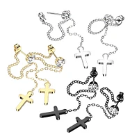 Pair of 316L Surgical Steel White CZ Cross Chain Dangle Earring Studs