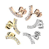 Pair of 316L Surgical Steel Rose Gold PVD Curved White CZ Gem Earring Studs