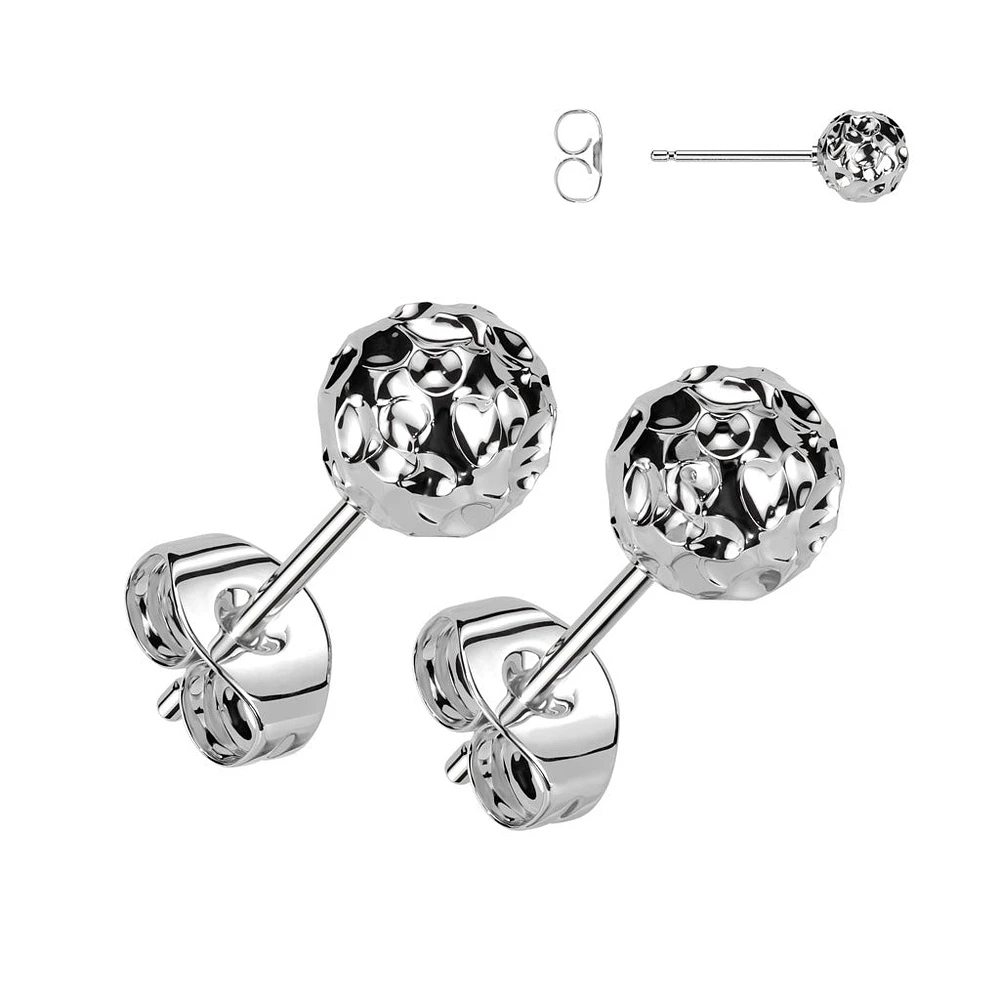 Pair of 316L Surgical Steel Hammered Ball Stud Earrings