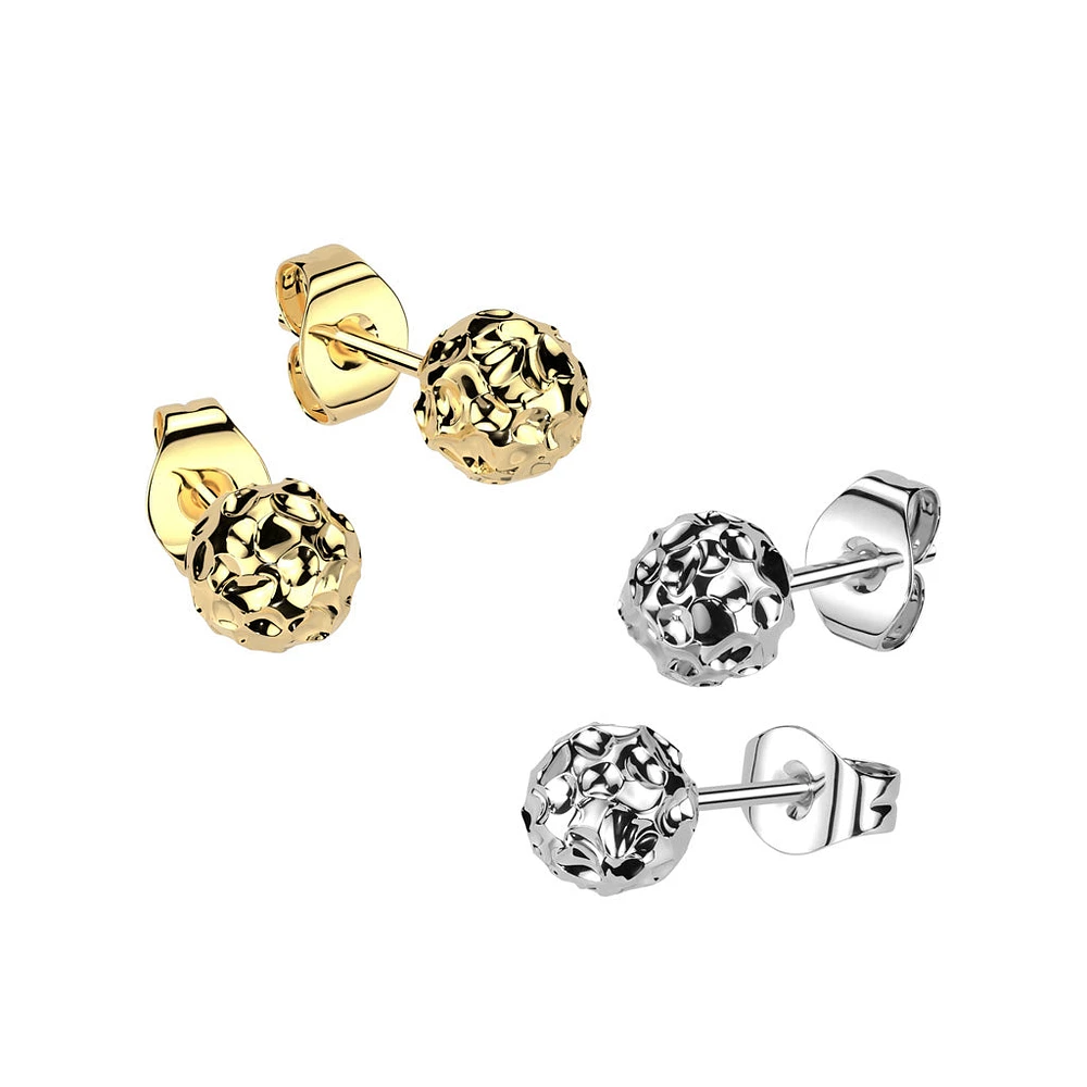 Pair of 316L Surgical Steel Gold PVD Hammered Ball Stud Earrings