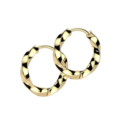 Pair of 316L Surgical Steel Gold PVD Twisted Hoop Earrings