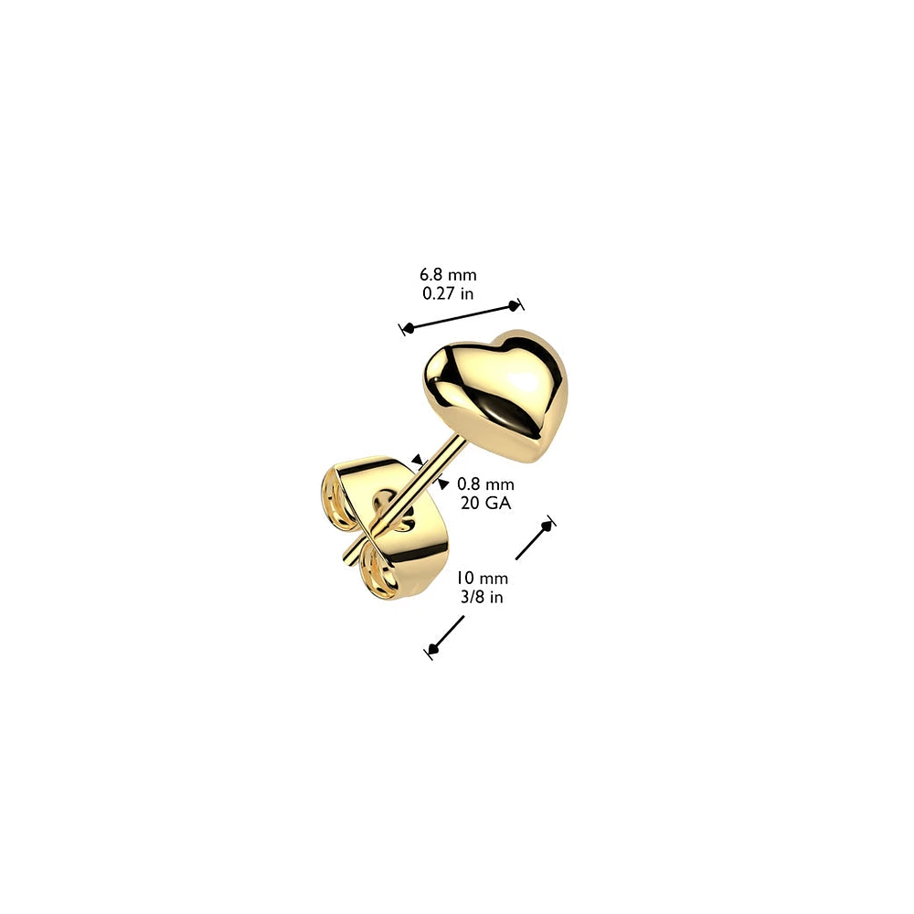 Pair of 316L Surgical Steel Gold PVD Heart Stud Earrings