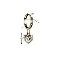 Pair of 316L Surgical Steel Gold PVD White CZ Heart Shaped Gem Dangle Hoop Earrings