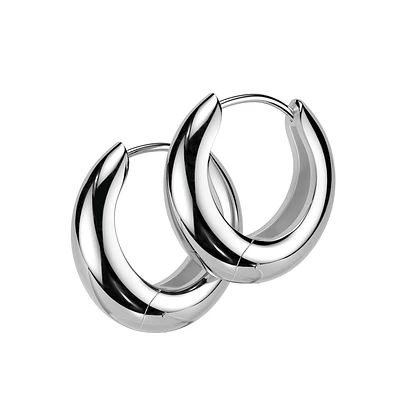 Pair of 316L Surgical Steel Oval Shaped Thick Hoop Earrings