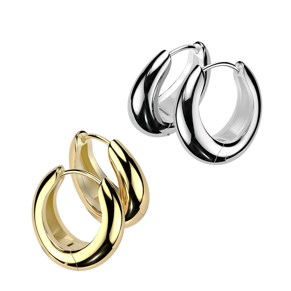 Pair of 316L Surgical Steel Oval Shaped Thick Hoop Earrings