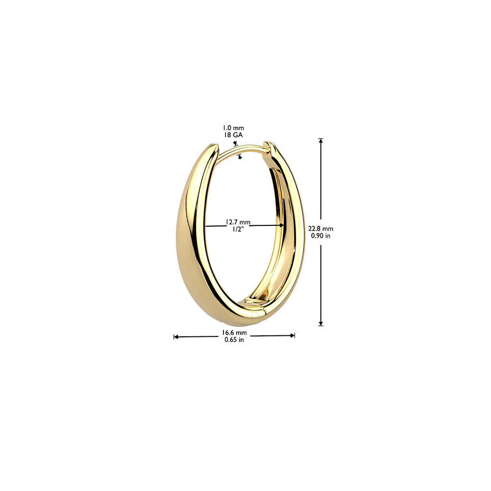 Pair of 316L Surgical Steel Gold PVD Long Oval Hinged Hoop Earrings