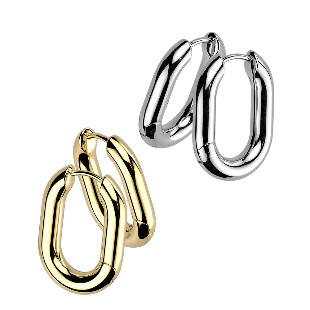 Pair of 316L Surgical Steel Gold PVD Rounded Oval Hinged Hoop Earrings