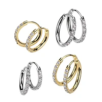 Pair of 316L Surgical Steel Gold PVD White CZ Dainty Hoop Earrings