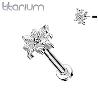 Implant Grade Titanium Large White CZ Gem Flower Threadless Push In Labret