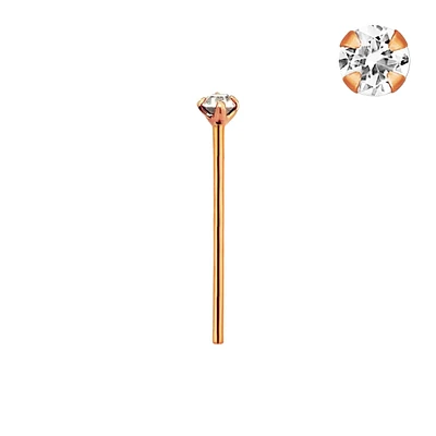 Sterling Silver 18kt Rose Gold Plated 1.5mm Crystal Bend It Yourself Straight Nose Ring Stud