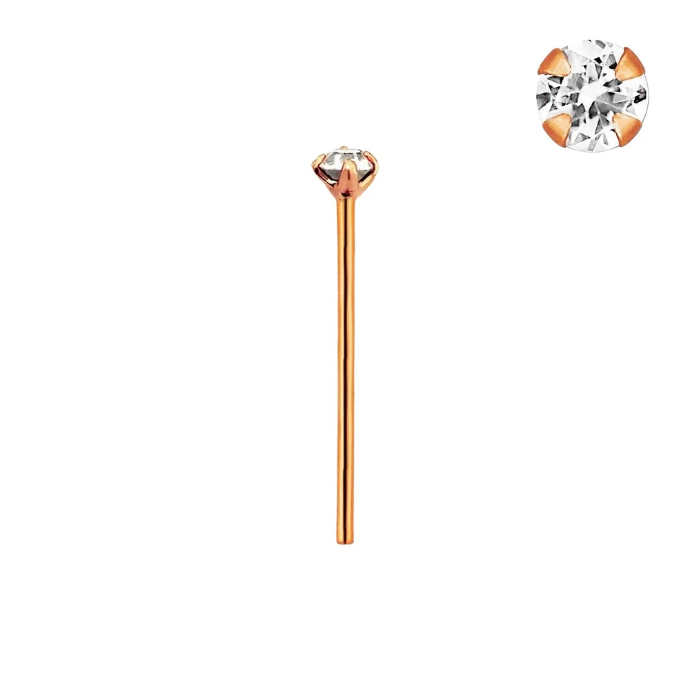 Sterling Silver 18kt Rose Gold Plated 1.5mm Crystal Bend It Yourself Straight Nose Ring Stud