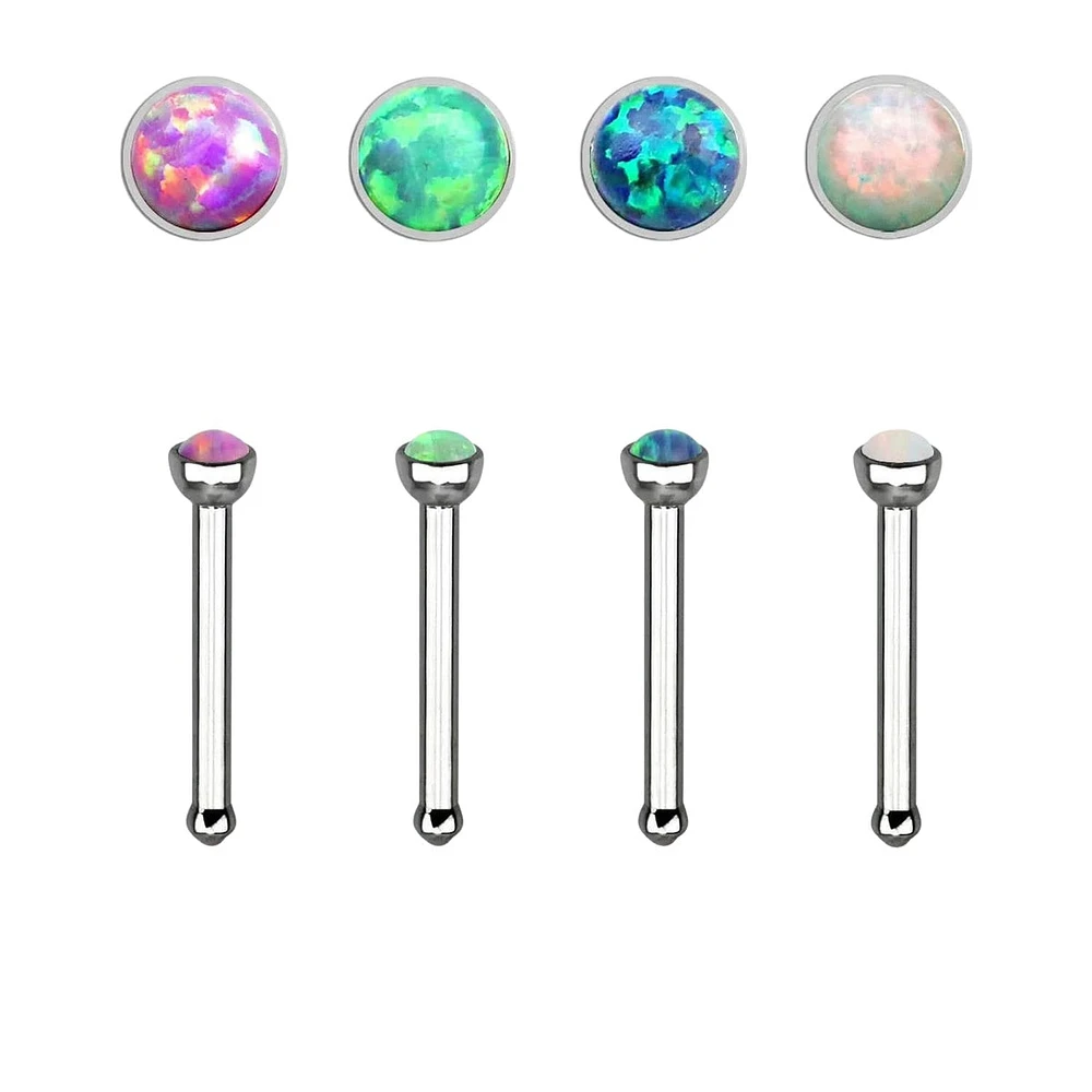 Surgical Steel Ball End Nose Ring Bone with 1.5mm Opal Round Gem