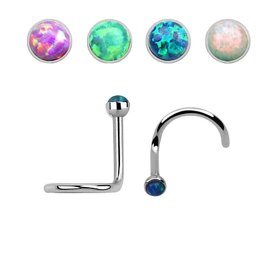 Surgical Steel Corkscrew Nose Ring with 1.5mm Opal Round Gem