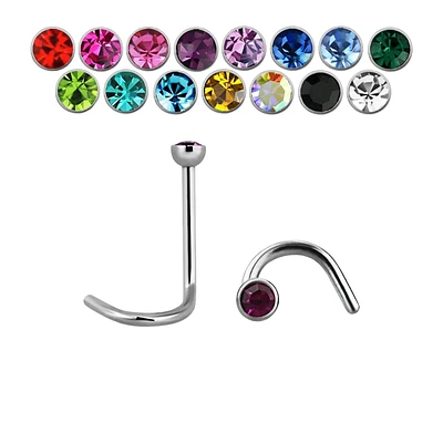 Surgical Steel Nose Corkscrew Ring with 2mm Half Ball CZ Gem Stud
