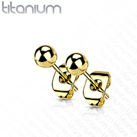 Pair of Implant Grade Titanium Gold PVD Ball Stud Earrings