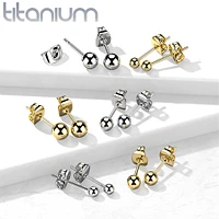 Pair of Implant Grade Titanium Gold PVD Ball Stud Earrings