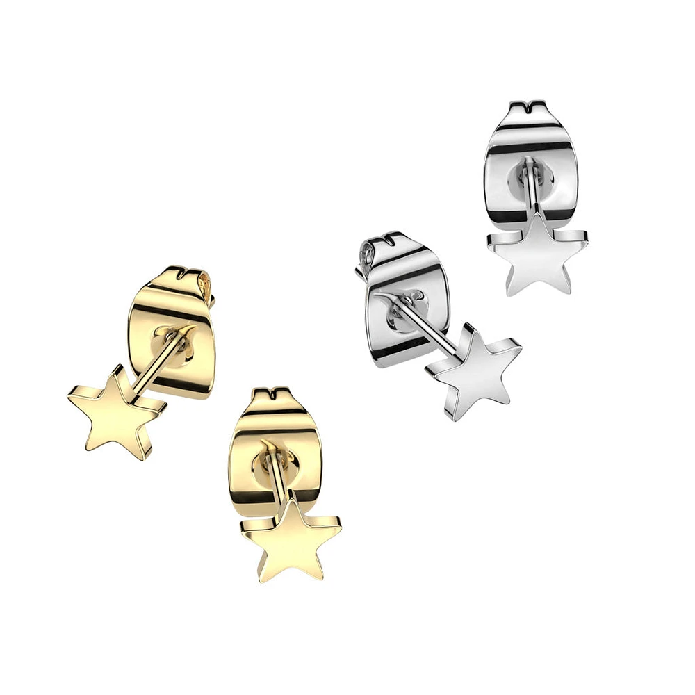 Pair of Implant Grade Titanium Gold PVD Simple Dainty Star Shaped Stud Earrings