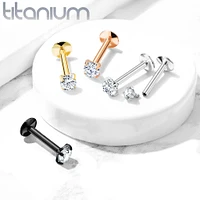 Implant Grade Titanium Internally Threaded Gold PVD Plated White CZ Labret