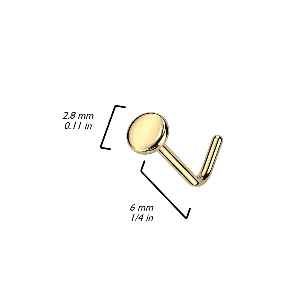 Implant Grade Titanium Small Flat Circle Disc L-Shaped Nose Ring Stud