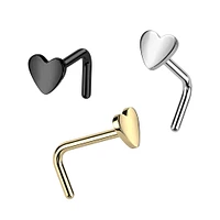 Implant Grade Titanium Black PVD Heart L-Shaped Nose Ring Stud