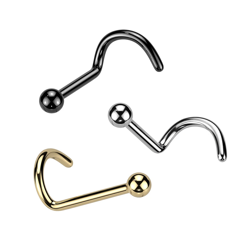 Implant Grade Titanium Ball Top Corkscrew Nose Stud Ring