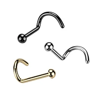 Implant Grade Titanium Gold PVD Dome Top Corkscrew Nose Stud Ring