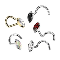 Implant Grade Titanium Aurora Borealis Marquise CZ Gem Corkscrew Nose Ring Stud