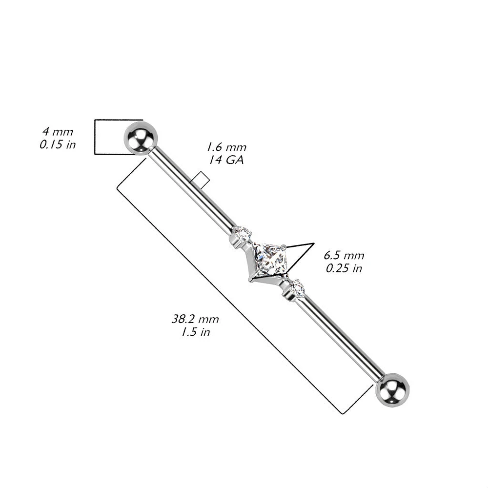 Implant Grade Titanium Black PVD White CZ Square & Circle Gem Cluster Industrial Straight Barbell