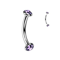 Implant Grade Titanium Tanzanite CZ Bezel Internally Threaded Curved Barbell