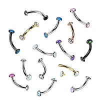 Implant Grade Titanium Gold PVD White Opal Bezel Internally Threaded Curved Barbell