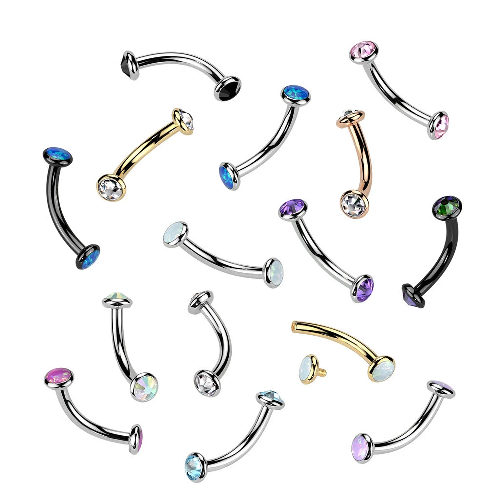 Implant Grade Titanium Opal Bezel Internally Threaded Curved Barbell