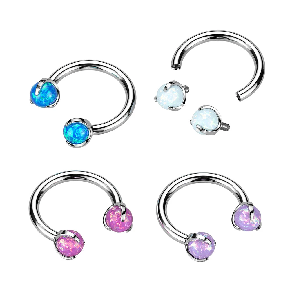Implant Grade Titanium Pink Opal Internally Threaded Horseshoe