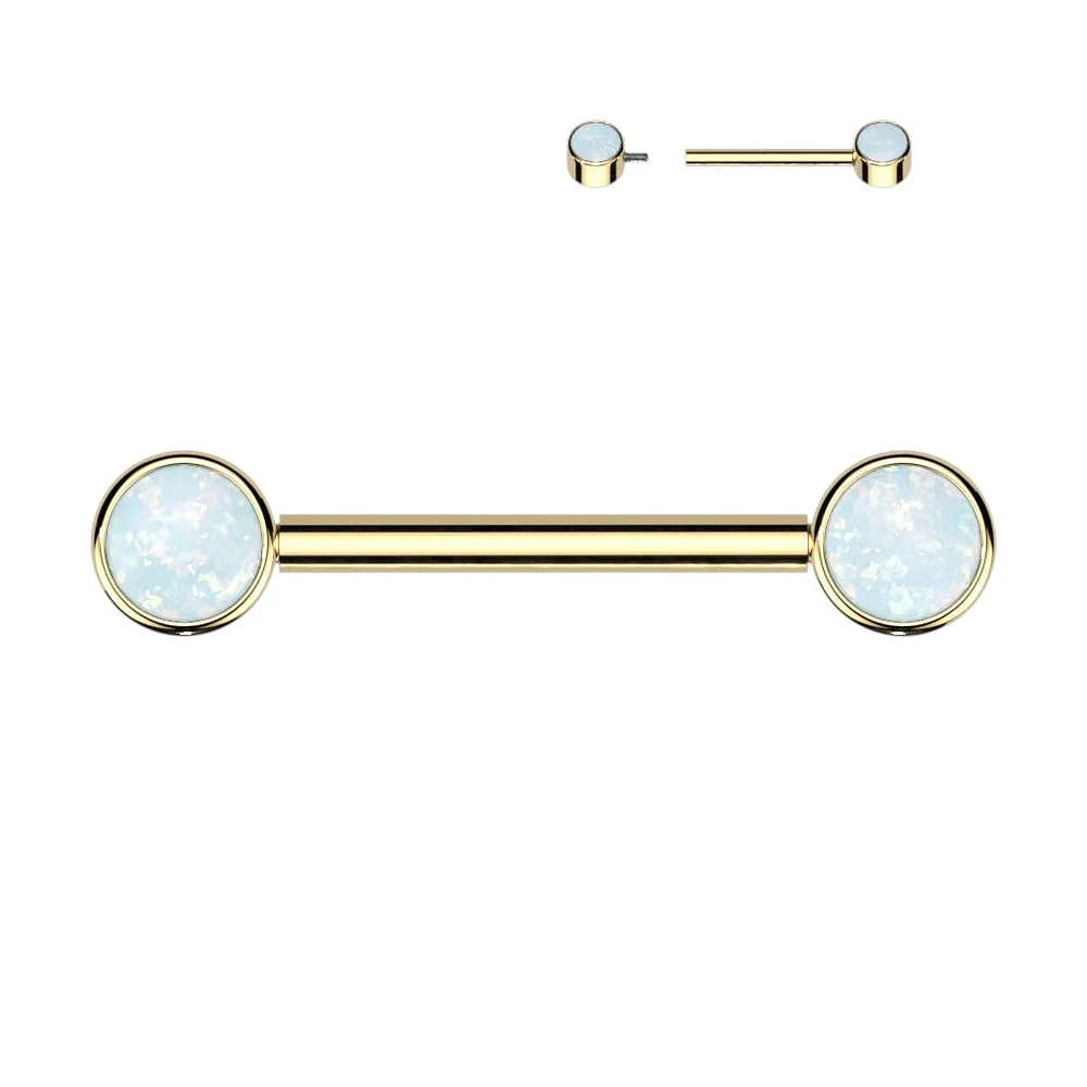 Implant Grade Titanium Gold PVD Internally Threaded White Opal Nipple Barbell