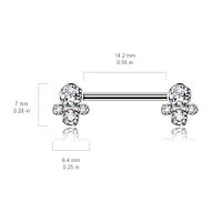 Implant Grade Titanium Internally Threaded Aqua CZ Cluster Nipple Ring Straight Barbell