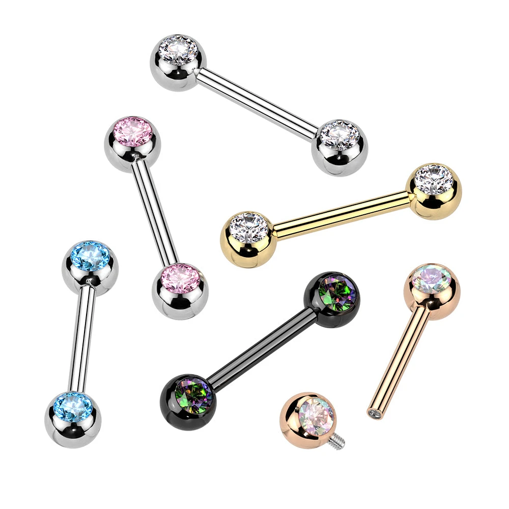 Titanium Internally Threaded Aqua CZ Ball Gem Nipple Ring