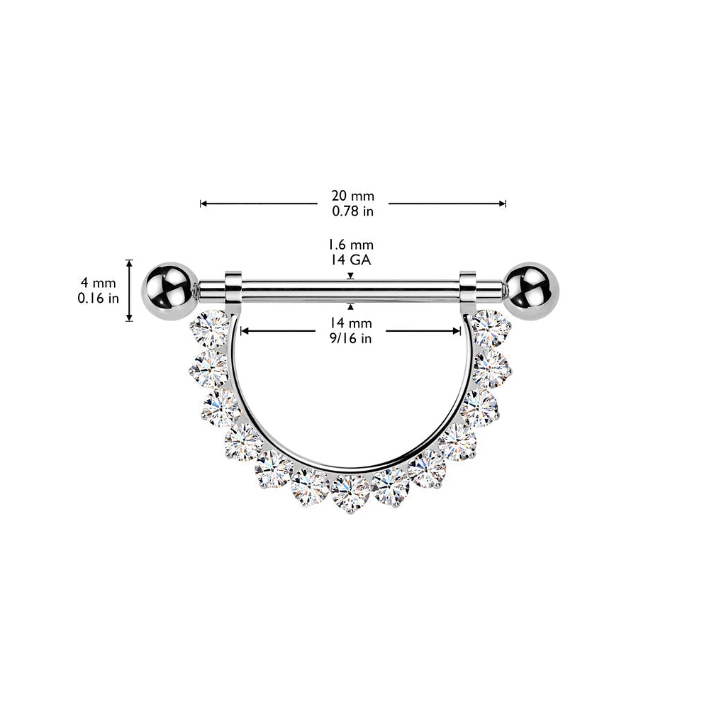 Implant Grade Titanium White CZ Nipple Shield Internally Threaded Straight Barbell