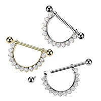 Implant Grade Titanium White CZ Nipple Shield Internally Threaded Straight Barbell