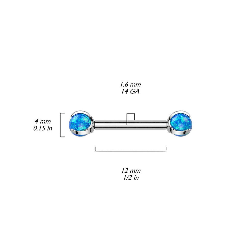 Implant Grade Titanium Opal Internally Threaded Nipple Ring Straight Barbell