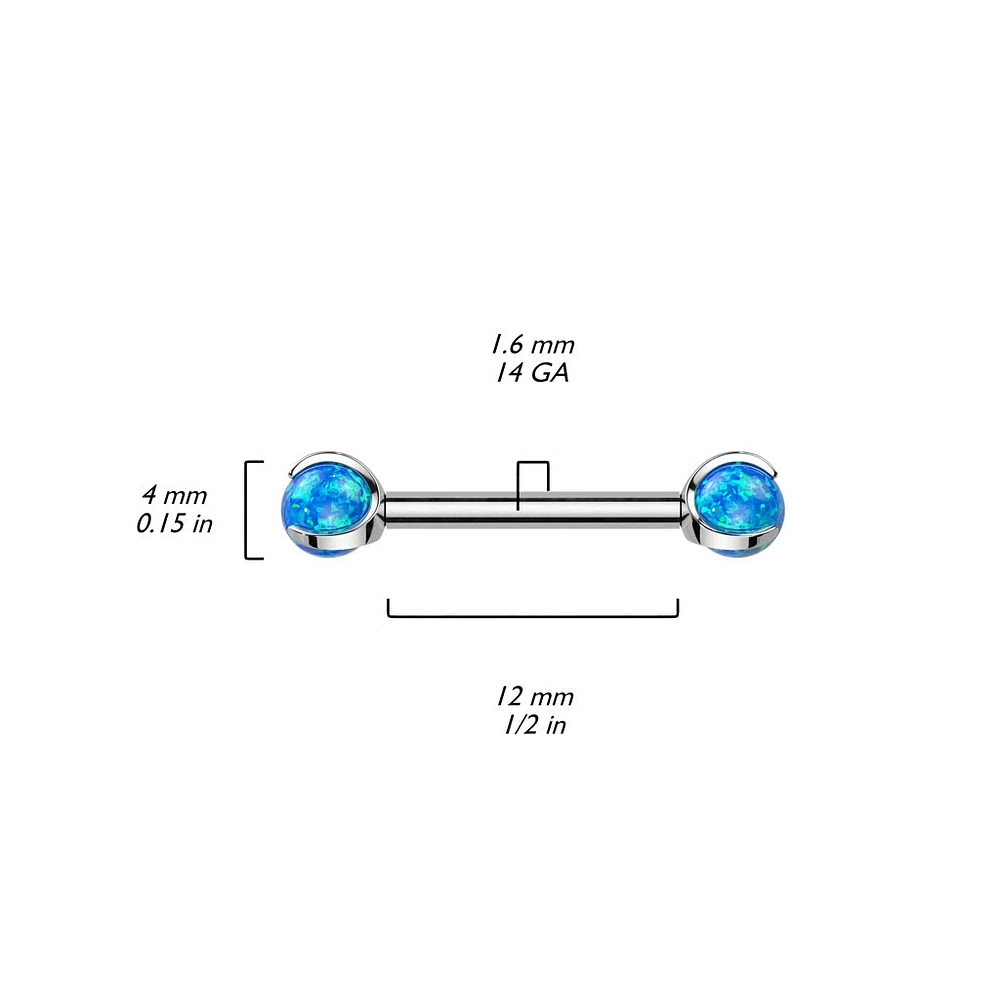 Implant Grade Titanium Opal Internally Threaded Nipple Ring Straight Barbell